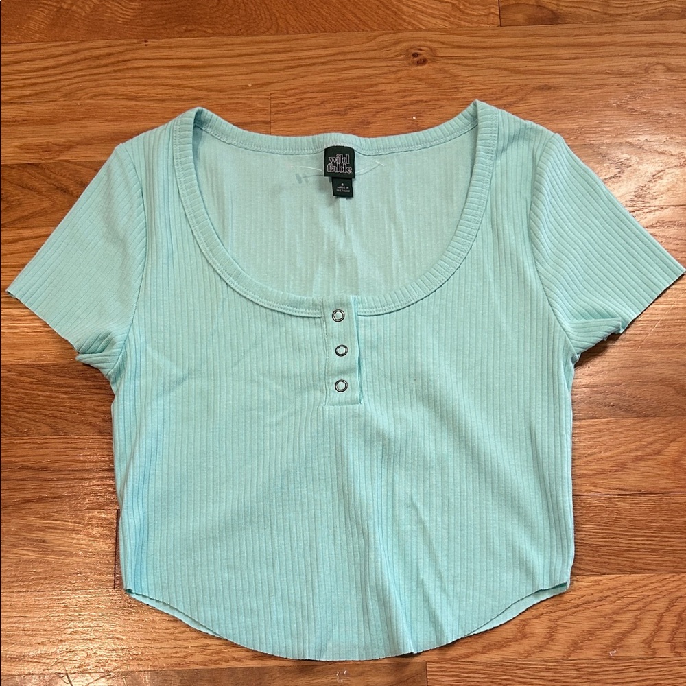 Wild Fable Aqua Ribbed Short Sleeve Top